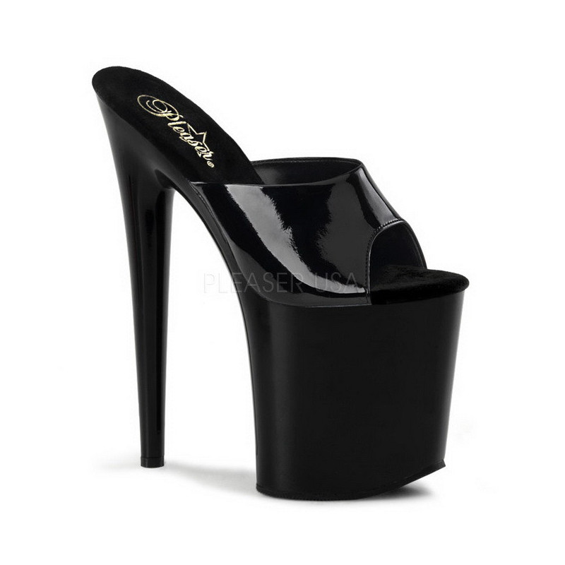 Black Shiny 20 cm FLAMINGO-801 Platform High Heel Mules