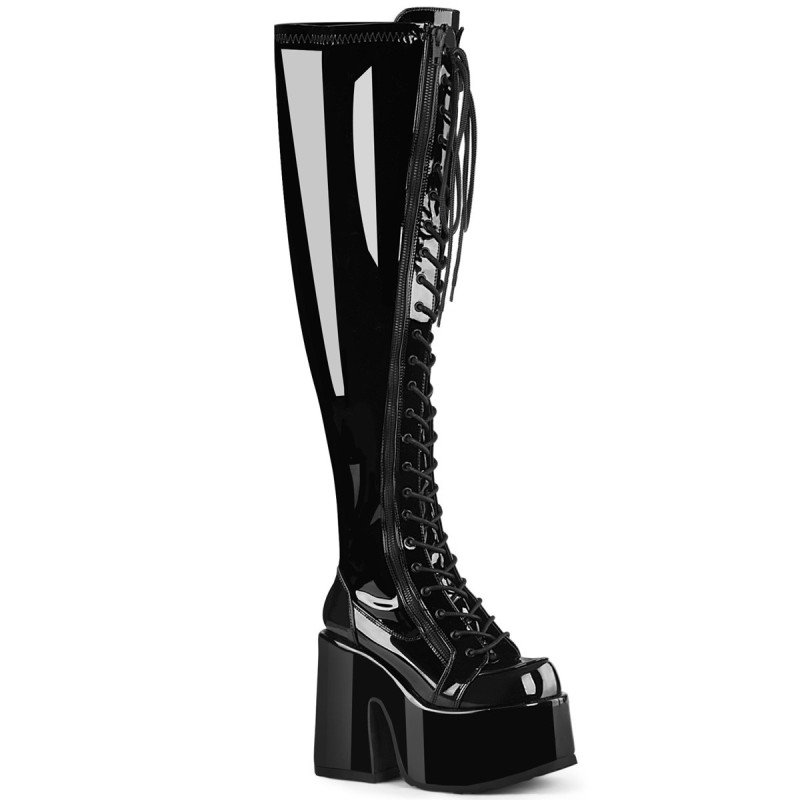 Patent 13 cm goth thigh high stretch overknee boots wide calf