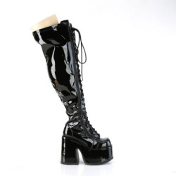 Patent 13 cm goth thigh high stretch overknee boots wide calf