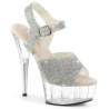 Silver 15 cm DELIGHT-N transparent platform rhinestone high heels