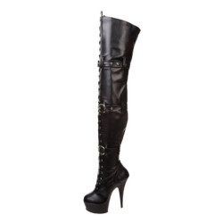 Black Leatherette 15,5 cm DELIGHT-3028 High Heeled Overknee Boots