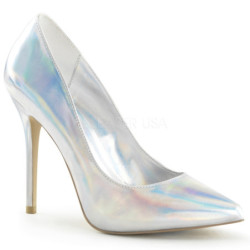 Silver Leatherette 13 cm AMUSE-20 pointed toe stiletto pumps