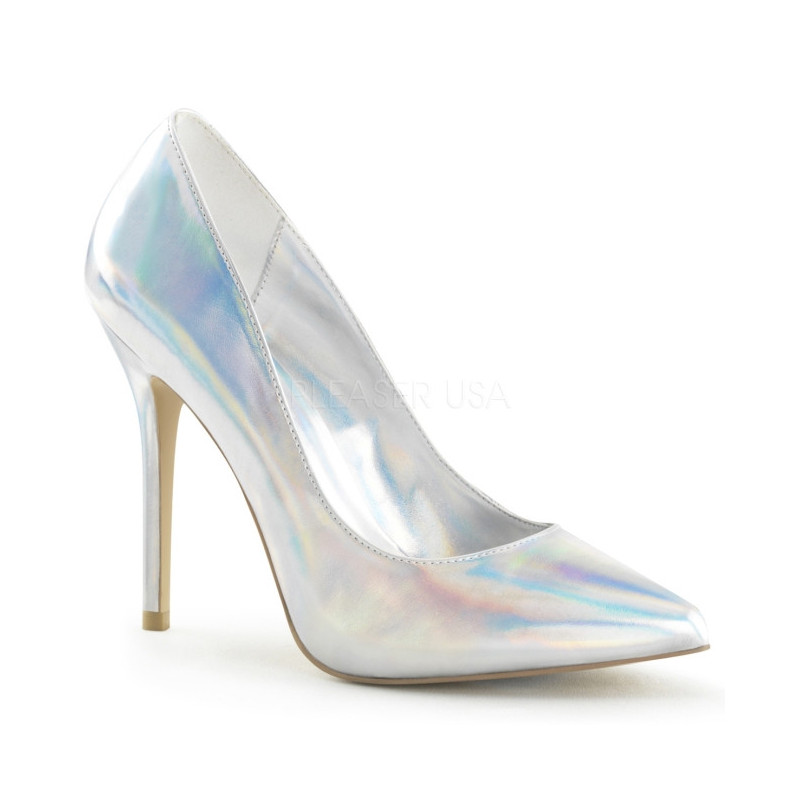 Silver Leatherette 13 cm AMUSE-20 pointed toe stiletto pumps