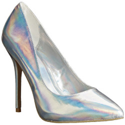Silver Leatherette 13 cm AMUSE-20 pointed toe stiletto pumps