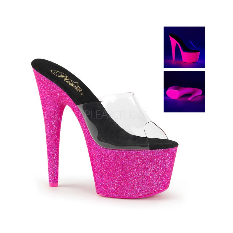 Pink 18 cm ADORE-701UVG neon platform mules womens