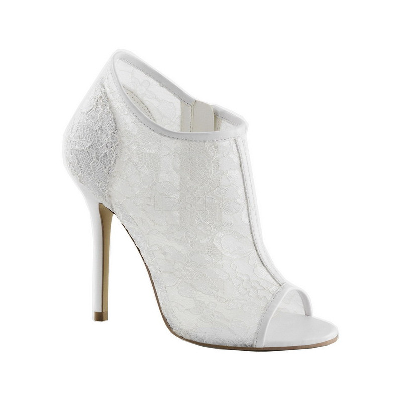 White Mesh 13 cm AMUSE-56 High Heeled Evening Pumps Shoes
