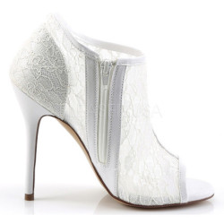 White Mesh 13 cm AMUSE-56 High Heeled Evening Pumps Shoes