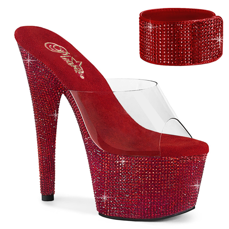 Red 18 cm 712RS pleaser high heels ankle cuff rhinestone platform
