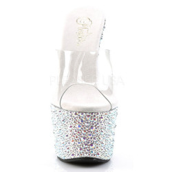 Transparent Silver 18 cm BEJEWELED-701MS Strass Platform Mules
