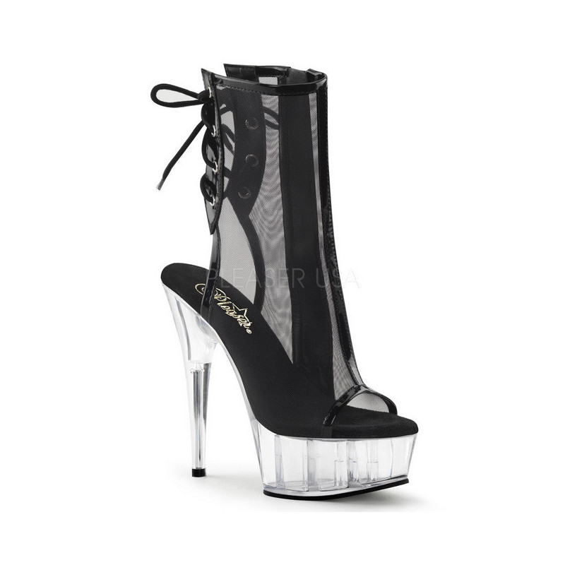Black Mesh 16 cm Pleaser DELIGHT-1018MSH Platform Ankle Calf Boots