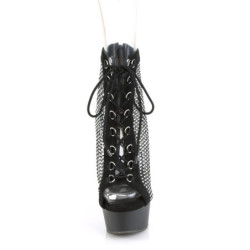 Rhinestones mesh fabric 15 cm DELIGHT lace up ankle boots in black