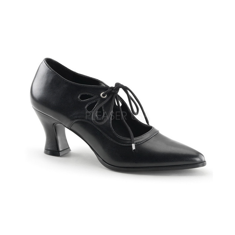 Black Leatherette 7 cm vintage VICTORIAN-03 Pumps with low heels