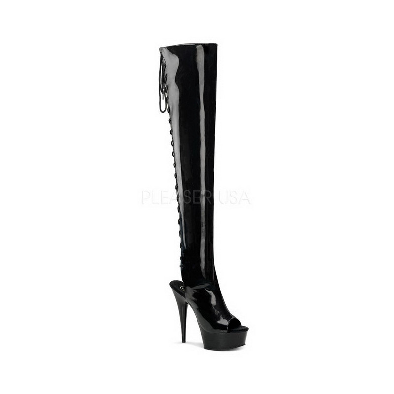 Black Patent 15,5 cm DELIGHT-3017 Platform Thigh High Boots