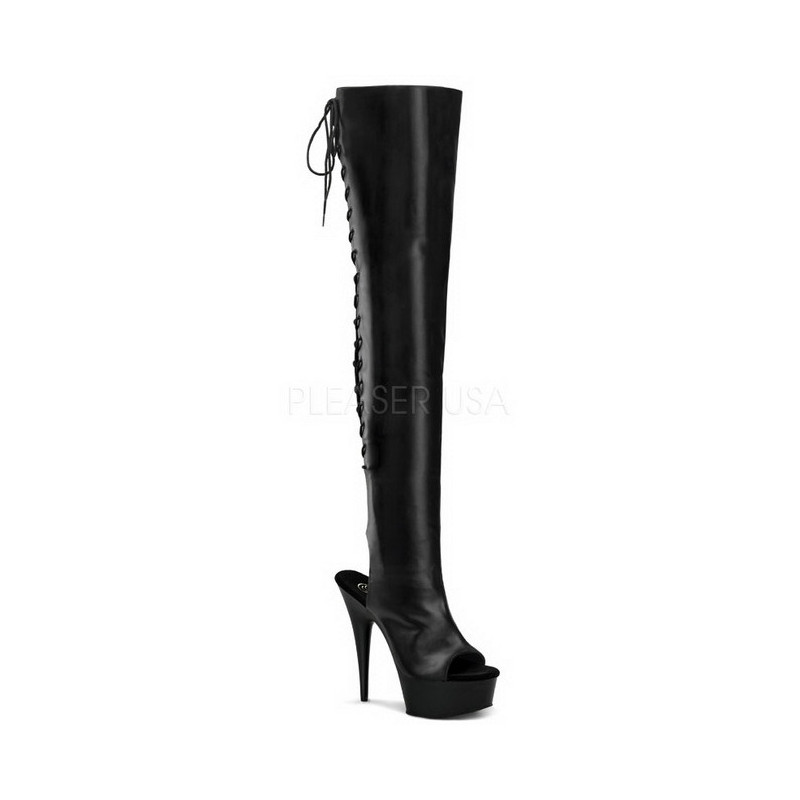Black Leatherette 15,5 cm DELIGHT-3017 Platform Thigh High Boots