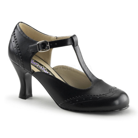 Black Leatherette 7,5 cm vintage FLAPPER-26 Pumps with low heels
