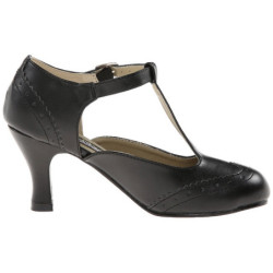 Black Leatherette 7,5 cm vintage FLAPPER-26 Pumps with low heels