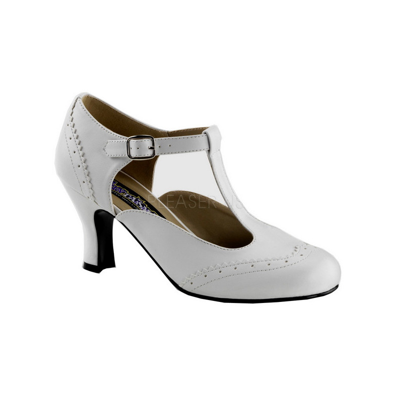 Bianco Ecopelle 7,5 cm retro vintage FLAPPER-26 scarpe décolleté con tacchi bassi