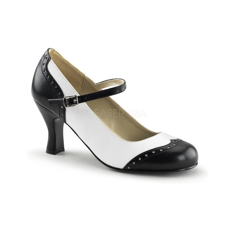 Nero Bianco 7,5 cm retro vintage FLAPPER-25 scarpe décolleté con tacchi bassi