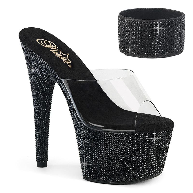 Black rhinestone 18 cm BEJEWELED-712RS pleaser high heels ankle cuff