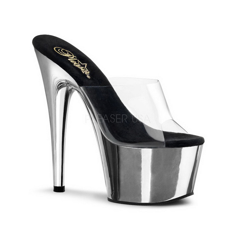 Transparent 18 cm ADORE-701 Chrome Platform Mules Shoes