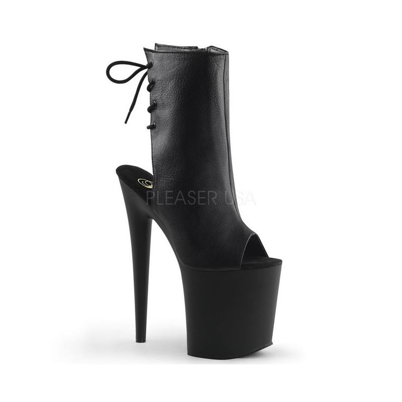Black Leatherette 20 cm FLAMINGO-1018 Platform Ankle Calf Boots