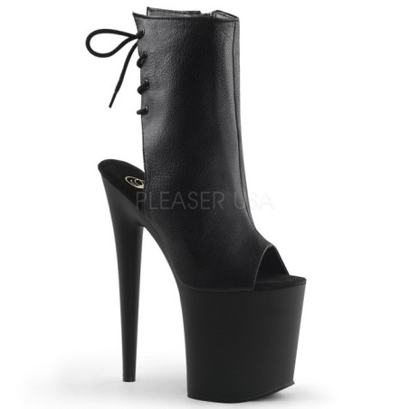 Black Leatherette 20 cm FLAMINGO-1018 Platform Ankle Calf Boots