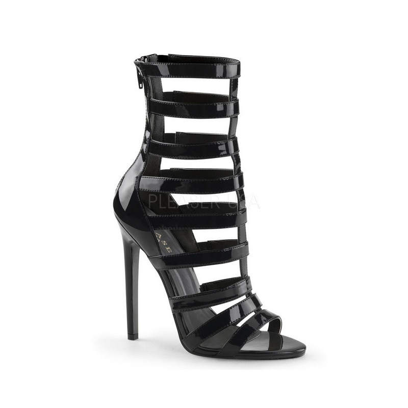 Black Patent 13 cm SEXY-52 Flat Ankle Calf Boots Women