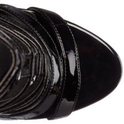 Black Patent 13 cm SEXY-52 Flat Ankle Calf Boots Women