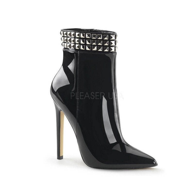 Black Patent 13 cm SEXY-1006 Flat Ankle Calf Boots Women