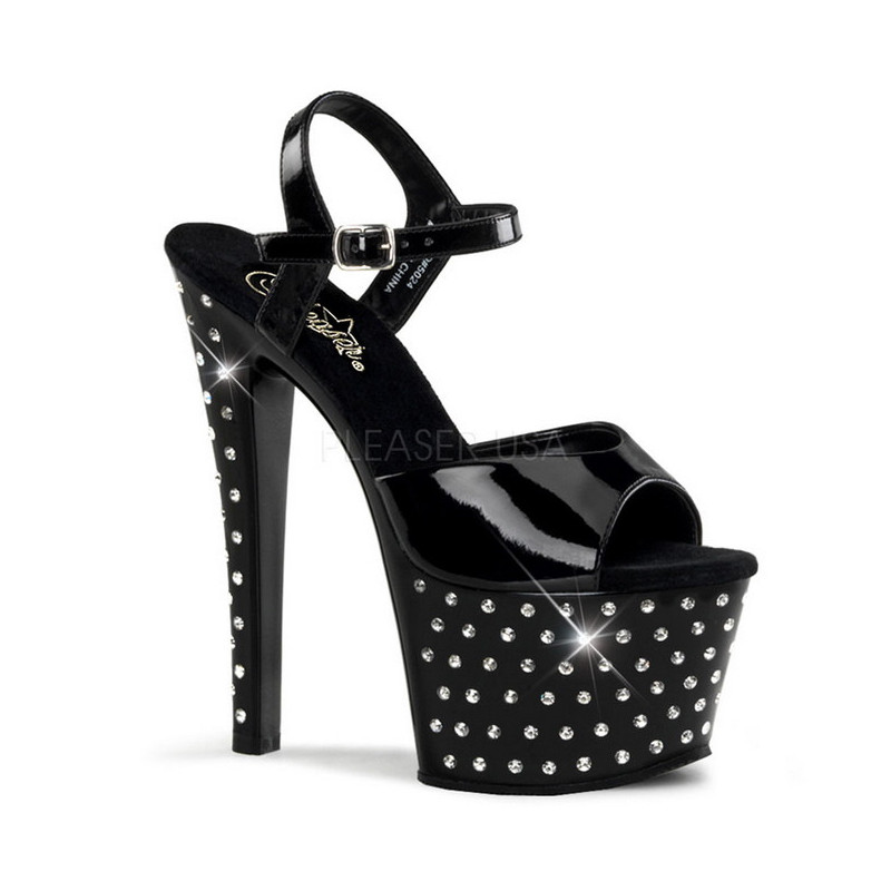 Nero Verniciato 18 cm STARDUST-709 Sandali Donna Plateau di Cristallo