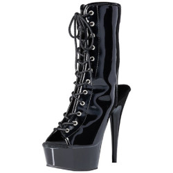 Black Shiny 15,5 cm DELIGHT-1016 Open Toe Platform Ankle Calf Boots