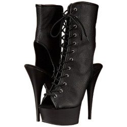 Black Leatherette 15,5 cm DELIGHT-1016 Open Toe Platform Ankle Calf Boots