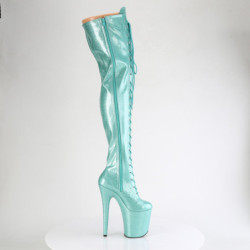 Glitter 20 cm FLAMINGO-3020GP Green thigh high boots with laces high heels