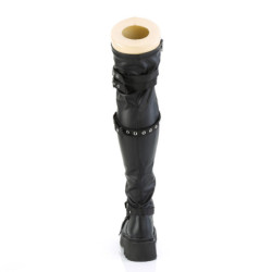 Vegan 6,5 cm RENEGADE-320 thigh high combat boots with buckles