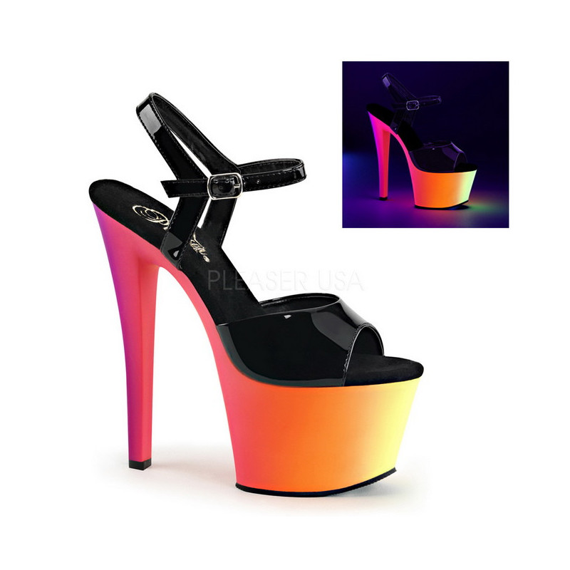 Nero Verniciato 18 cm RAINBOW-309UV Sandali Donna Plateau Neon