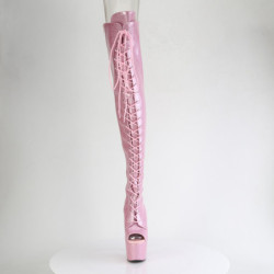 Glitter 18 cm PEEP TOE Rose thigh high boots with laces high heels