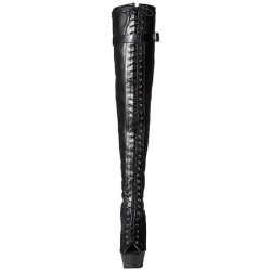 Black Leatherette 15 cm DELIGHT-3025 Platform Thigh High Boots