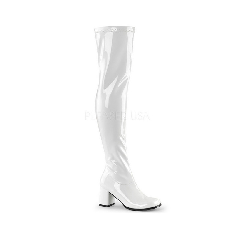 White Shiny 8 cm GOGO-3000 Thigh High Boots for Men