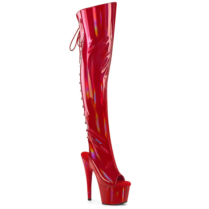 Ologramma 18 cm ADORE-3019HWR punta aperta stivali alti con stringati rosso