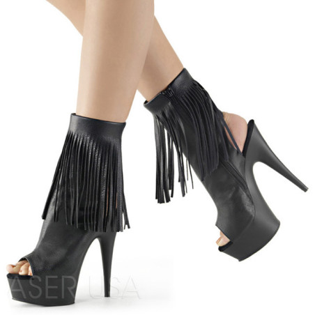 Black Leatherette 15 cm DELIGHT-1019 womens fringe ankle boots high heels