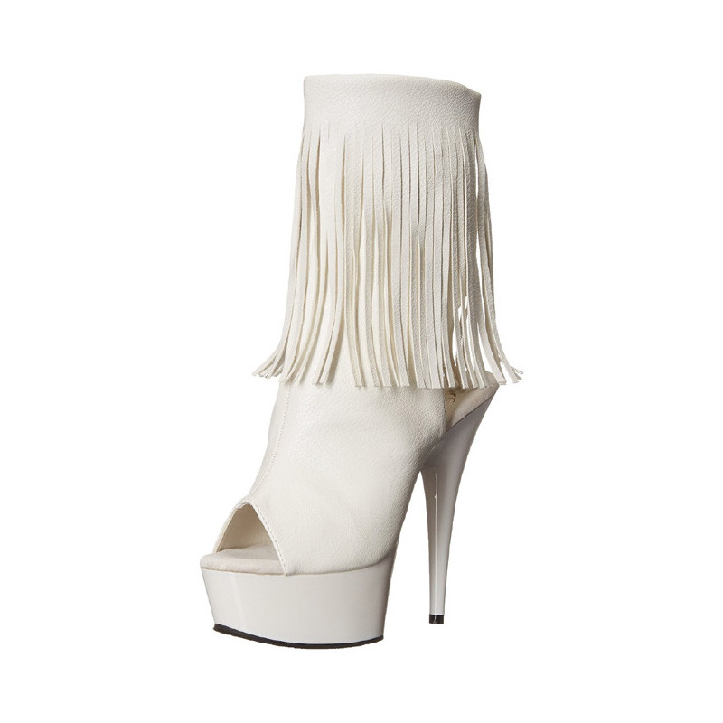 Bianco Ecopelle 15 cm DELIGHT-1019 stivaletti con frange donna tacco alto