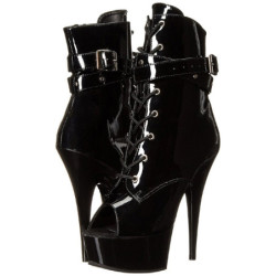 Black Shiny 15 cm DELIGHT-1033 Open Toe Platform Ankle Calf Boots
