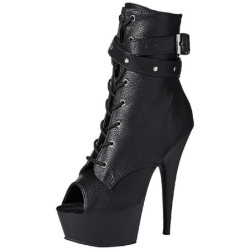 Black Leatherette 15 cm DELIGHT-1033 Open Toe Platform Ankle Calf Boots
