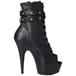 Black Leatherette 15 cm DELIGHT-1033 Open Toe Platform Ankle Calf Boots