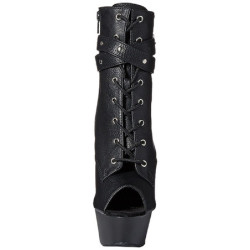 Black Leatherette 15 cm DELIGHT-1033 Open Toe Platform Ankle Calf Boots