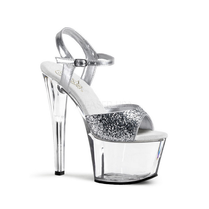 Silver Glitter 18 cm SKY-310 Platform High Heeled Sandal Shoes