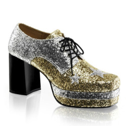 Glitter pimp shoes 70s men's disco platform shoes lace-up gold