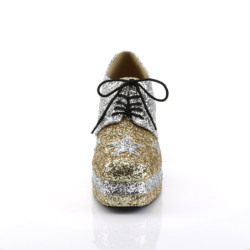 Glitter pimp shoes 70s men's disco platform shoes lace-up gold