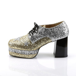 Glitter pimp shoes 70s men's disco platform shoes lace-up gold