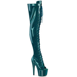 Glitter verde acqua 18 cm PEEP TOE stivali sopra il ginocchio con stringati